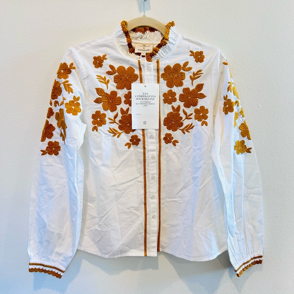 NWT LES COMPOSANTES POUR SEZANE Button Down Fall Floral Long-sleeve 100% Cotton